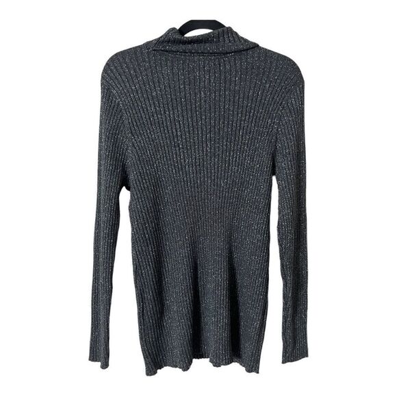 Chico’s Women’s Graphite Gray Metallic Lurex Ribbed Coolmax Turtleneck Sweater - Picture 3 of 7